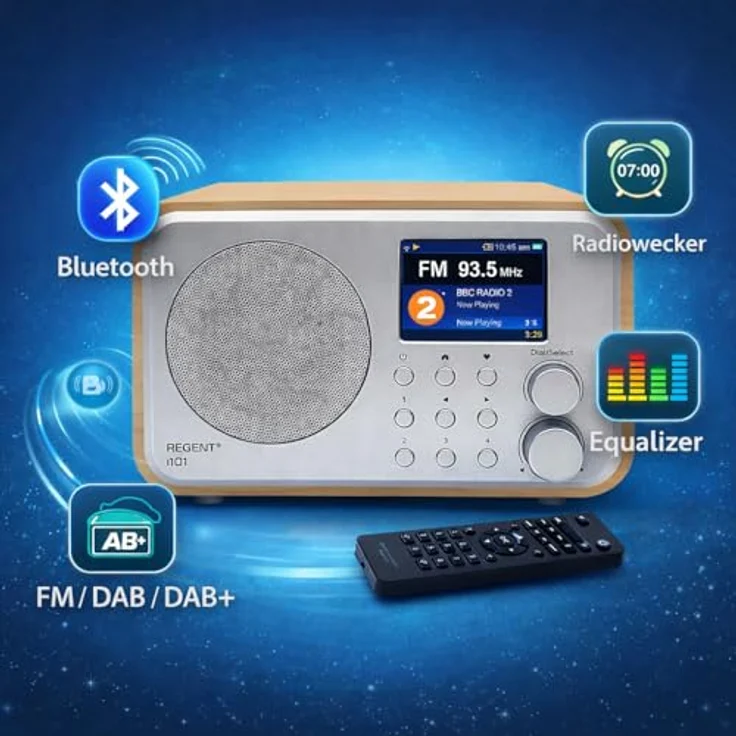 Ferguson Regent i101 Internetradio, WLAN Radio mit Bluetooth, FM/DAB/DAB+, Farbdisplay, 2000-mAh-Akku, Radiowecker, Equalizer, USB-C, Fernbedienung – Bild 3