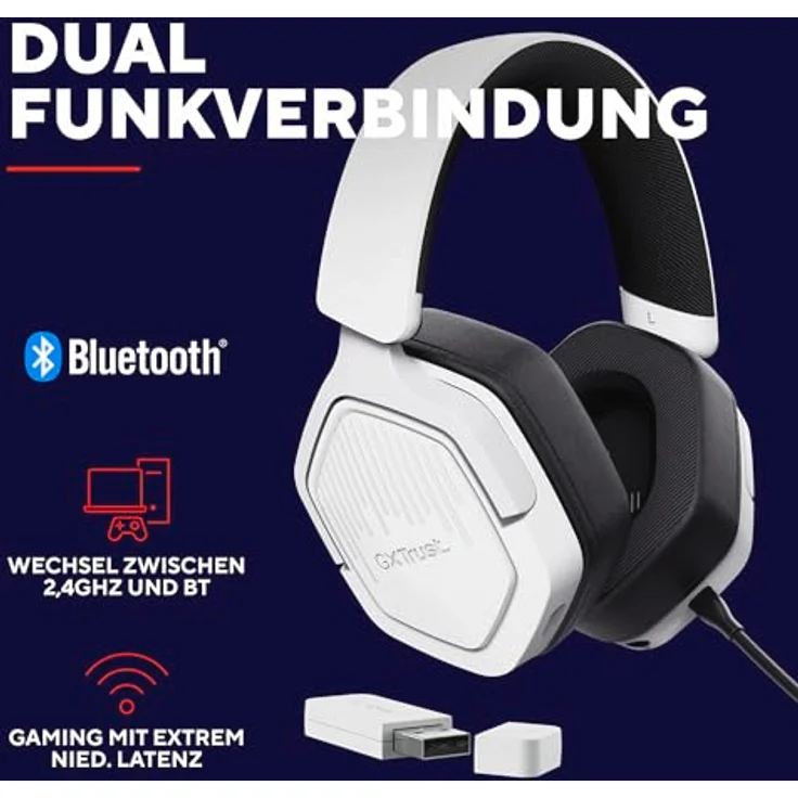 Trust Gaming GXT 1493W Ravox Gaming Headset Wireless Bluetooth + 2.4 GHz, 50mm Treiber, 70H Akkulaufzeit, Over-Ear Kopfhörer Kabellos Bluetooth mit Mikrofon, Weiß – Bild 3