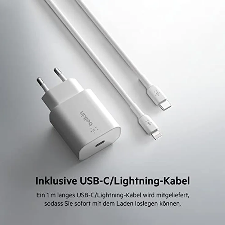 Belkin 25-W-Power Delivery-USB-C-PPS-Ladegerät mit USB-C/Lightning-MFi-Kabel, USB-C PD-Netzadapter, PPS-fähiges Schnellladegerät für Geräte wie das iPhone 14/14 Plus, 13, 12, 11 Pro, Pro Max, mini – Bild 2