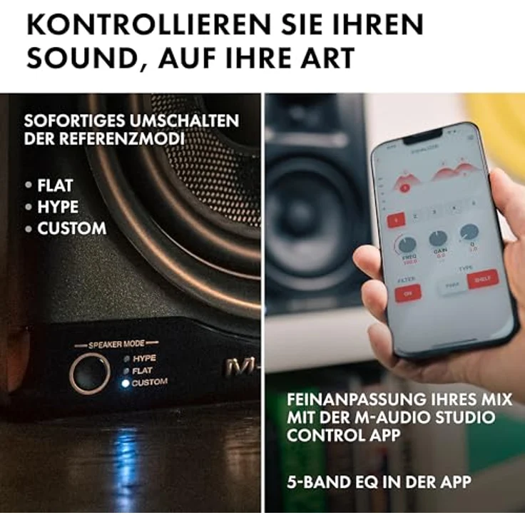 M-AUDIO BX5BT, 5-Zoll Desktop Studio Monitor Lautsprecher Paar mit DSP, Bluetooth 5.0 und App-Steuerung für Musikproduktion und Content Creation – Bild 5