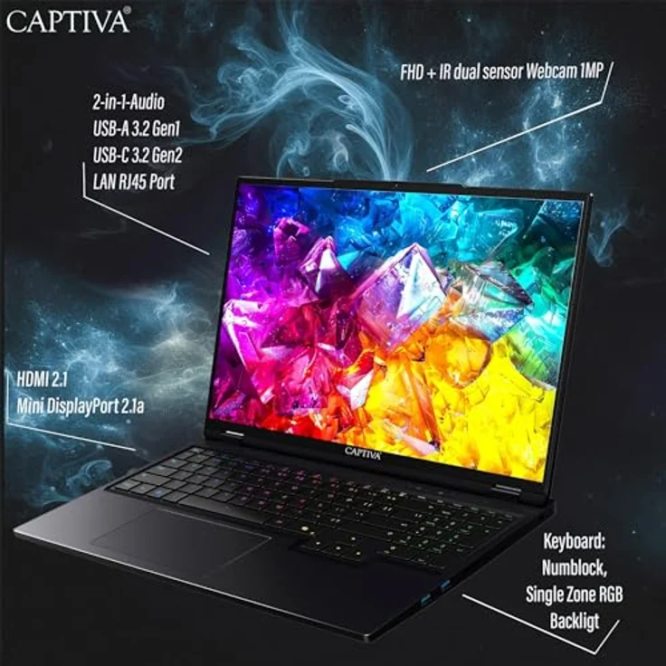 Captiva Ultimate Gaming Notebook, 16" WQXGA, AMD Ryzen 9 9955HX, 64 GB DDR5, 2000 GB SSD, NVIDIA GeForce RTX 5090, Schwarz – Bild 5