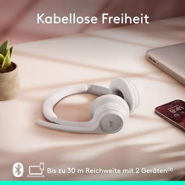 Logitech Zone 300 Wireless Bluetooth Headset mit Mikrofon inkl. Geräuschunterdrückung - Grauweiß, kompatibel mit Windows, Mac, Chrome, Linux, iOS, iPadOS, Android – Bild 4