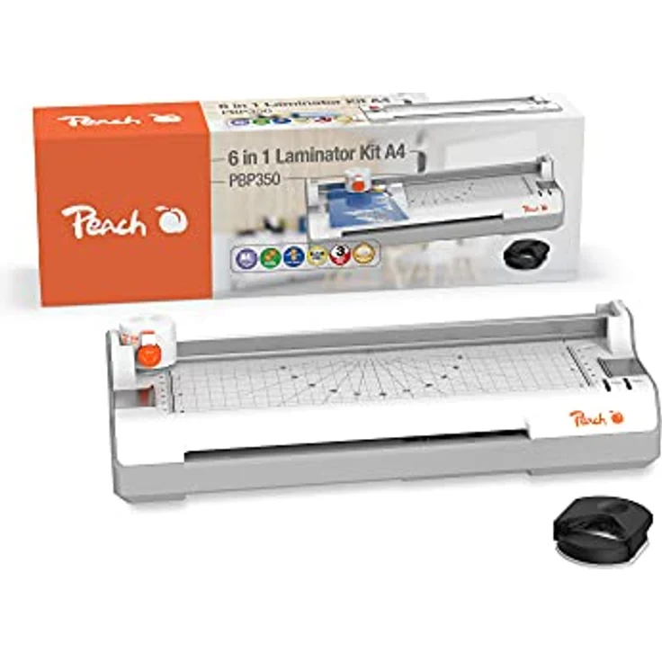 Peach 6 in 1 Laminiergerät A4 inkl. Eckenrunder, Trimmer, Laminierfolien - ABS - geeignet für alle handelsüblichen Folien bis 2x125 mic. - Heiß- & Kaltlaminiergerät - PB350 – Bild 3