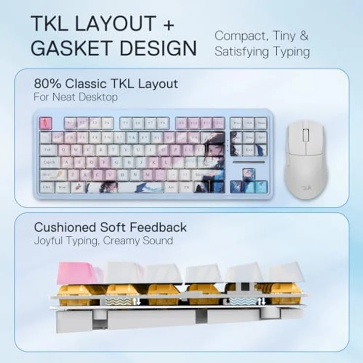 Redragon K728 PRO SE, 80% kabellose Gasket RGB Gaming Tastatur, 87 Tasten, 3-Mode-Verbindung, geräuschdämpfende Technologie, speziell für FPS-Gamer – Bild 4