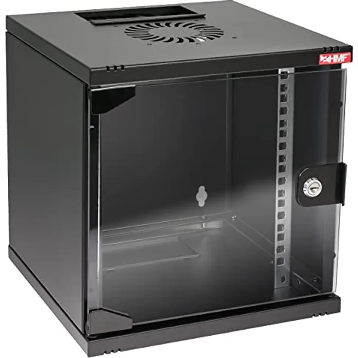 HMF 63406-02 Netzwerkschrank, Serverschrank 10 Zoll | 6 HE | Voll montiert | Glastür | Schwarz