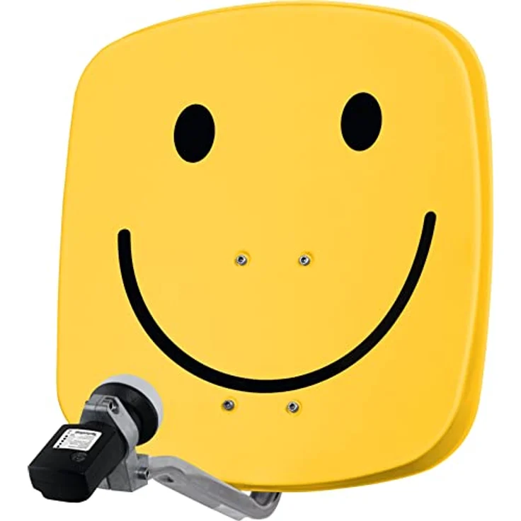 TechniSat DIGIDISH 45 – Satelliten-Schüssel für 1 Teilnehmer (45 cm kleine Sat Anlage - Komplettset mit Wandhalterung und Satfinder V/H-LNB) Smiley, gelb – Bild 5