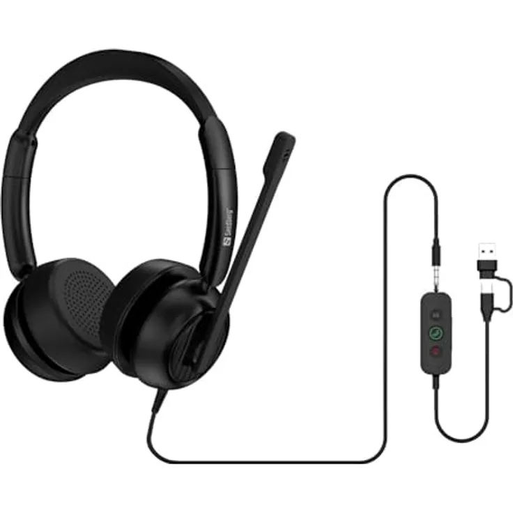 Sandberg 3in1 Office Headset Pro ENC, Multifunktions-Headset mit Geräuschunterdrückung