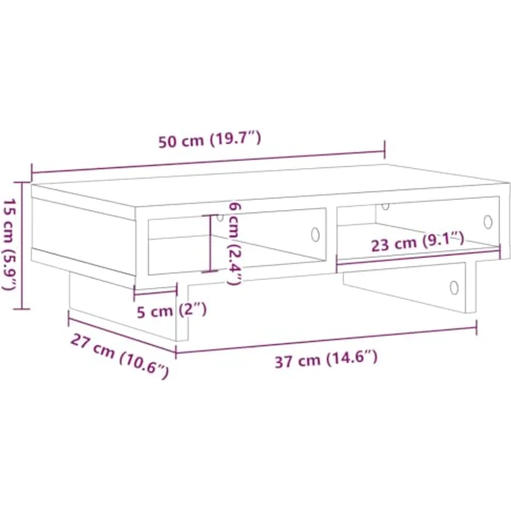 vidaXL Monitorständer Altholz-Optik, 50x27x15 cm, mit 2 Fächern und langlebigem Holzwerkstoff – Bild 3