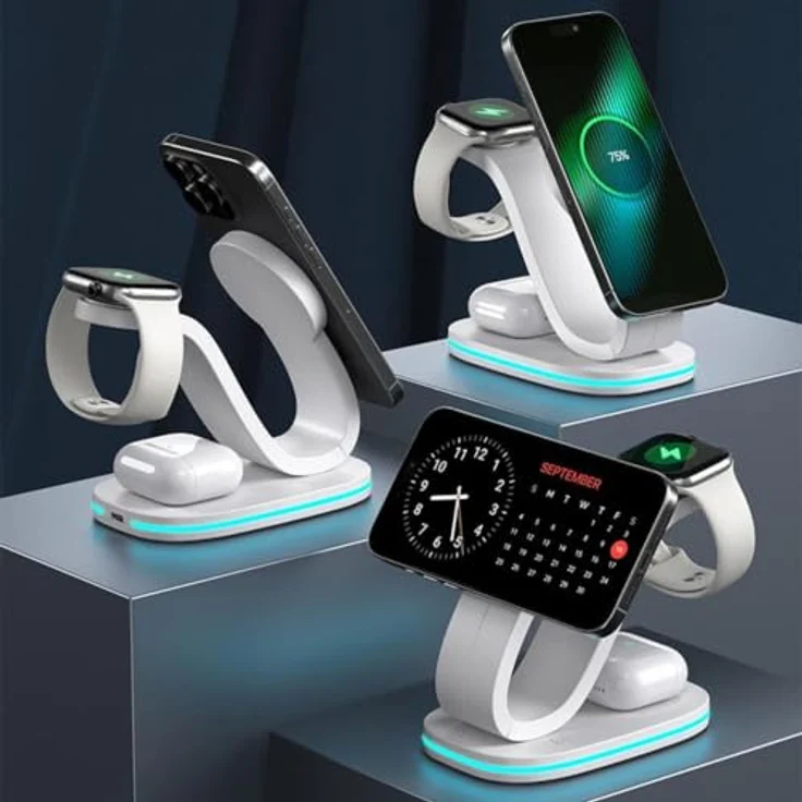 Wigento Universelle 3 in 1 Wireless Ladestation für Smartphone, Smartwatch und Kopfhörer, kompakt in Schwarz – Bild 2