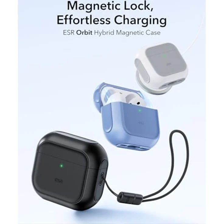 ESR Orbit Hybrid Hülle für AirPods 4 Gen (2024), Schwarz, mit Handschlaufe, magnetischem Deckel und kabellosem Laden, MagSafe bereit, hybrider Sturzschutz – Bild 3