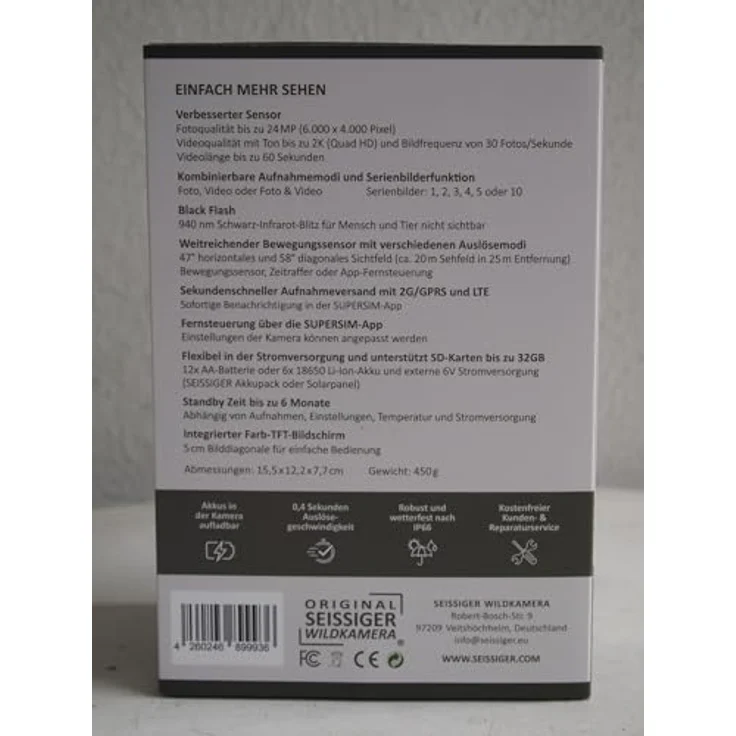 Seissiger Wildkamera Pro-Cam LTE SUPERSIM-Edition, 24 MP, 2K Video, wetterfest, Schwarzblitz, inkl. 32GB SD-Karte – Bild 4