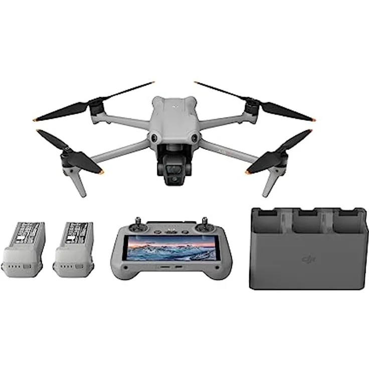 DJI Air 3 Fly More Combo mit DJI RC 2 (Fernsteuerung mit Bildschirm), Drohne mit 2 Primärkameras (mittlere Tele-/Weitwinkelkamera) für Erwachsene, 4K HDR, 46 Min. max. Flugzeit, 48 MP, 2 Zusatzakkus