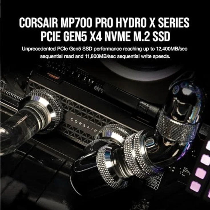 Corsair MP700 PRO Hydro X Series 2TB M.2 PCIe Gen5 x4 NVMe 2.0 SSD - M.2 2280 - Bis zu 12.400MB/sec Sequentielles Lesen - High-Density TLC NAND - Vorinstallierter Wasserblock - Schwarz – Bild 2