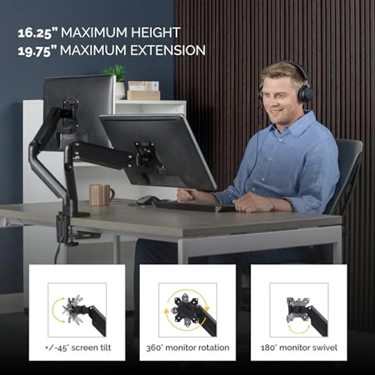 Fellowes 8042501 Platinum Series Doppel-Monitorarm für Bildschirme bis 68.58 cm, 27 Zoll – Bild 4