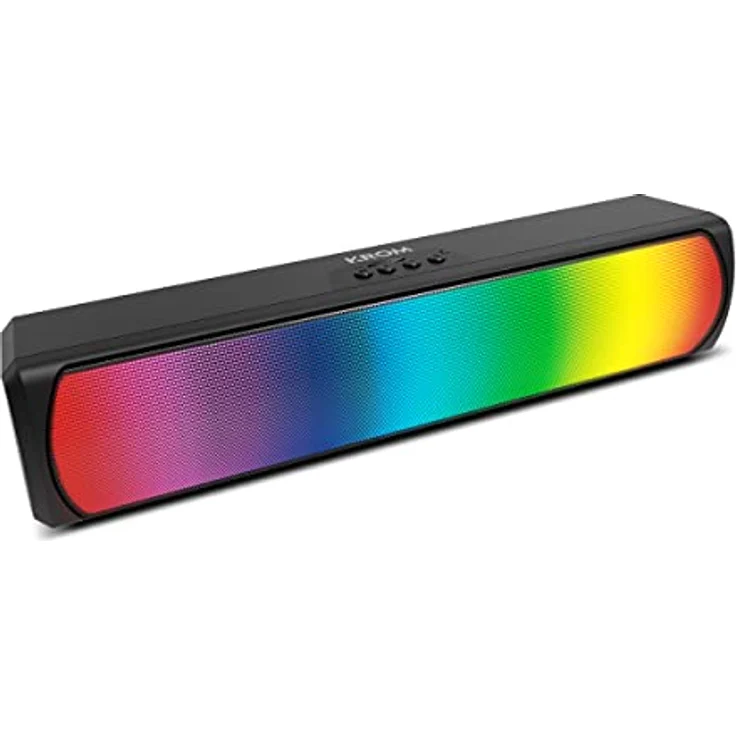 KROM K-POP- Soundbar 2x3 RMS, Stereo-Sound, Bluetooth, TF-Kartensteckplatz, RGB-LED, USB, AUX-Anschluss 3,5 mm Klinke, Größe 280 x 59 x 60 mm, Farbe Schwarz – Bild 1