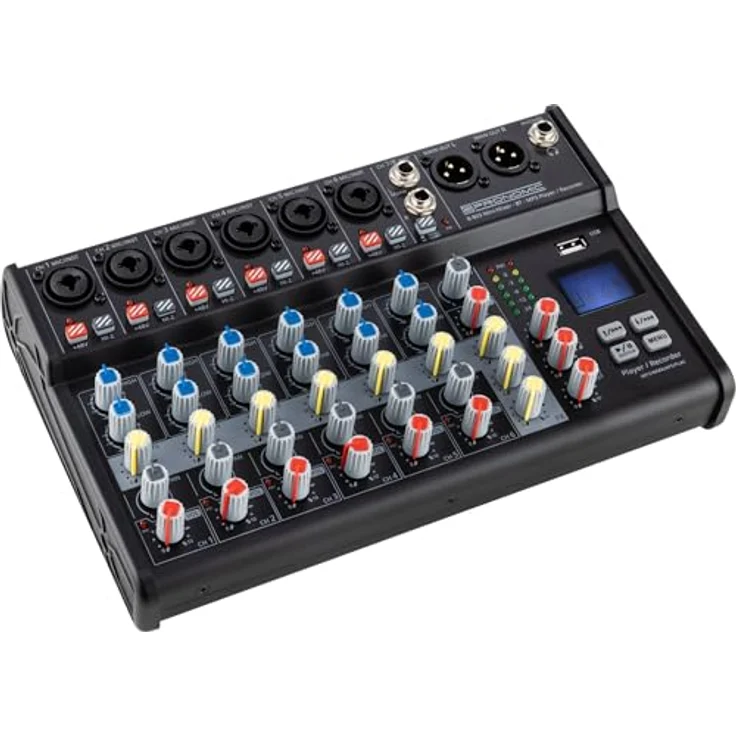 Pronomic B-803 Mini-Mixer mit Bluetooth und USB-Recording - Kompakter 8-Kanal Mixer - 6 Kanäle mit Combobuchsen, Phantomspeisung und Hi-Z Schalter - USB-Port - Main-Ausgänge im XLR-Format - Schwarz – Bild 3