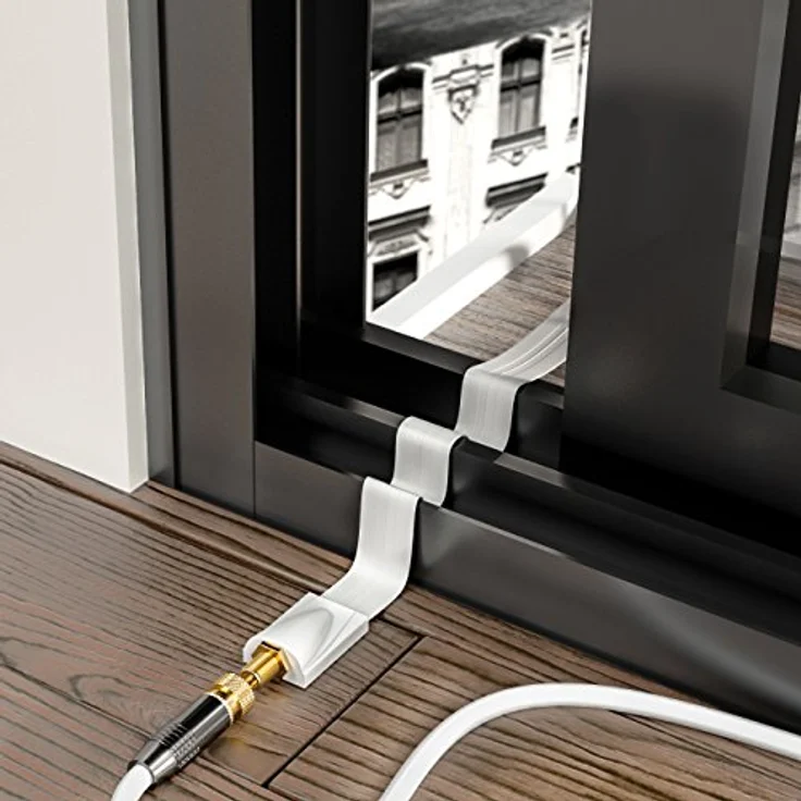 deleyCON Fensterdurchführung SAT Kabel, 20 cm Verlängerungskabel mit vergoldeten F-Buchsen, extrem flach und flexibel, Weiß – Bild 5