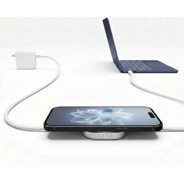 ZENS Induktions-Ladegerät ZECC05W, Qi2-zertifiziertes 15 W Schnellladen, USB-C® und Apple MagSafe, Weiß – Bild 1