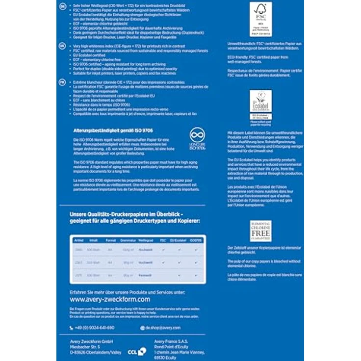 Avery Zweckform 2563 Drucker--Kopierpapier (1.500 Blatt, 90 g-m², DIN A4 Papier, hochweiß, für alle Drucker) 1 Box mit 3 Pack - Preisvergleich – Bild 2