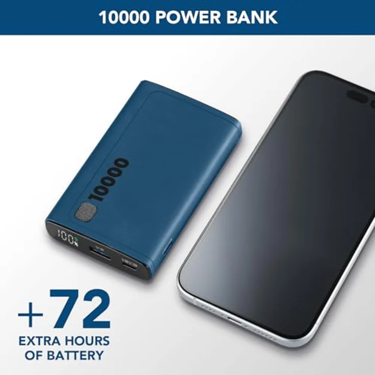 Cellularline Power Bank Elite 10000 PD Blue (60984), Tragbares Ladegerät - 10.000 mAh, 3-faches Laden, LCD-Display – Bild 2
