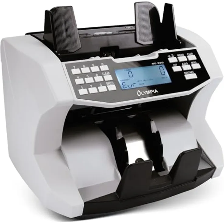 Olympia NC 590, Geldzähler für Scheine mit Falschgeldprüfung, 1500 Noten/Min, LCD Display, Frontladegerät, gemischtwertzähler für unsortierte Banknoten