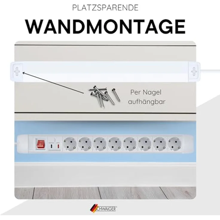 SCHWAIGER 660104 Steckdosenleiste 8-fach mit 1,5 m Anschlusskabel, Überspannungsschutz, Status-LEDs und Kippschalter – Bild 5