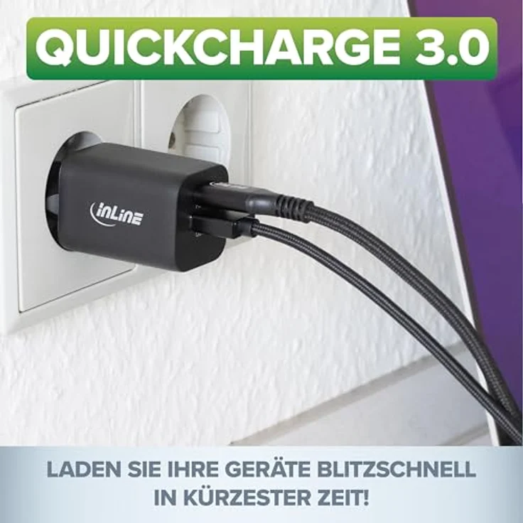 InLine USB C & USB A Netzteil 33W, Schnellladegerät mit Power Delivery & Quick Charge, weiß, 31508D – Bild 4