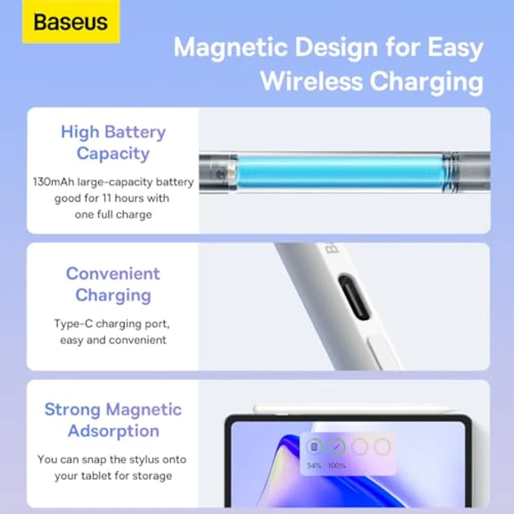 Baseus Smooth Writing 2 Stylus Pen with LED Indicators (white), Stylus, Weiss - Präziser Stift mit Batterieanzeige – Bild 7