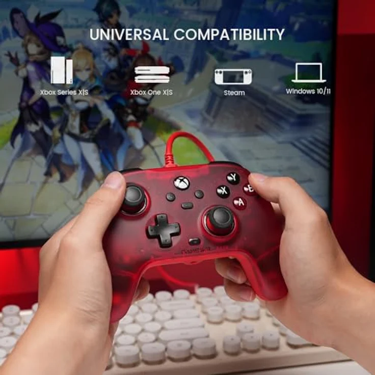 GameSir T7, Kabelcontroller Joystick in Rot, Gaming Controller – Bild 4