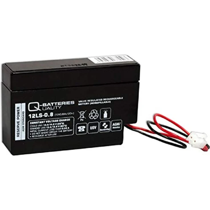 Q-Batteries 12LS-0.8 12V 0,8Ah Blei-Vlies-Akku / AGM mit JST Stecker, Ventilreguliert und wartungsfrei, hervorragende Energie-Speichereigenschaft – Bild 1