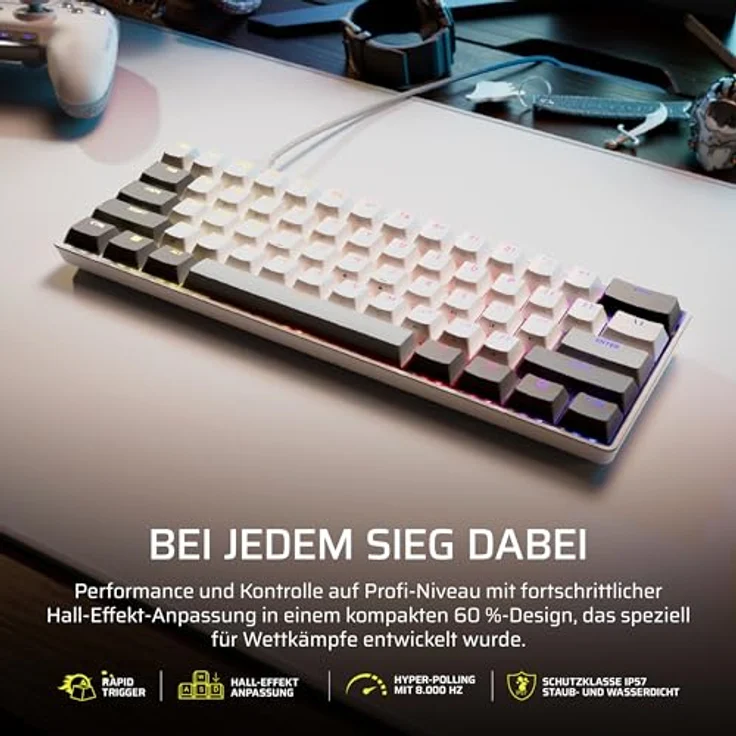 Corsair CLIPPER PRO MINI 60, Gaming-Tastatur mit Hall-Effekt-Schaltern, IP57-zertifiziert, weiß – Bild 2