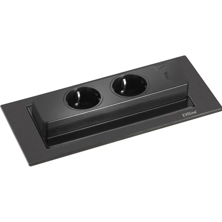 Schulte, Steckdose, Steckdosenelement EVOLINE Backflip schwarz matt, 2 Steckdosen, 1 USB Typ C