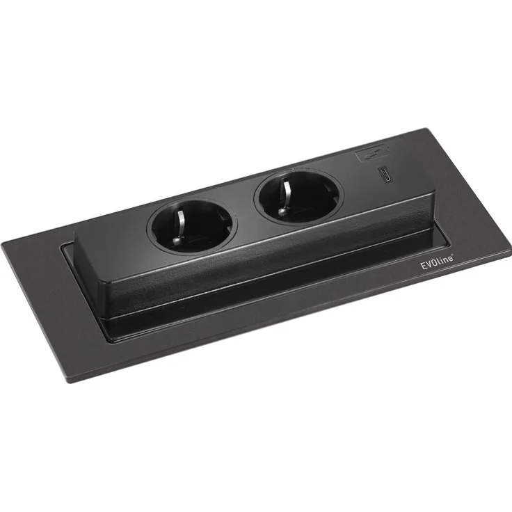 Schulte, Steckdose, Steckdosenelement EVOLINE Backflip schwarz matt, 2 Steckdosen, 1 USB Typ C – Bild 1