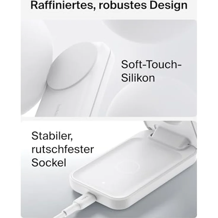 Belkin UltraCharge 3 in 1 Ladestation für Apple Watch und iPhone, Qi2, 25W, MagSafe-kompatibles Ladegerät, inklusive 45-W-Netzteil, weiß – Bild 4