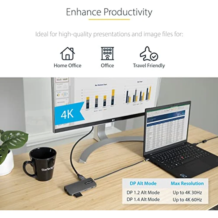 StarTech.com USB C Multiport Adapter, 4K 60Hz HDMI Anschluss, 5Gbit/s USB-A Hub, USB C auf HDMI, 100W PD, GbE, SD/MicroSD, 30cm Kabel, Reiseadapter, Thunderbolt 3 Dockingstation (115B-USBC-MULTIPORT) – Bild 5