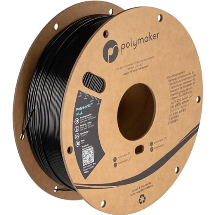 Polymaker PolySonic High Speed PLA, 3D-Druckmaterial mit hoher Extrusionsgeschwindigkeit, 1kg, schwarz – Bild 1