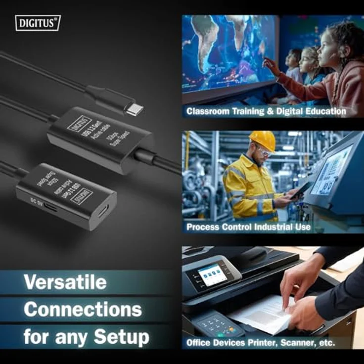 DIGITUS Aktives USB Verlängerungskabel - USB-C Buchse zu USB-C Stecker - 10 m - USB 3.2 Gen1-5 Gbit/s - Plug & Play - mit Signalverstärker - Schwarz – Bild 4