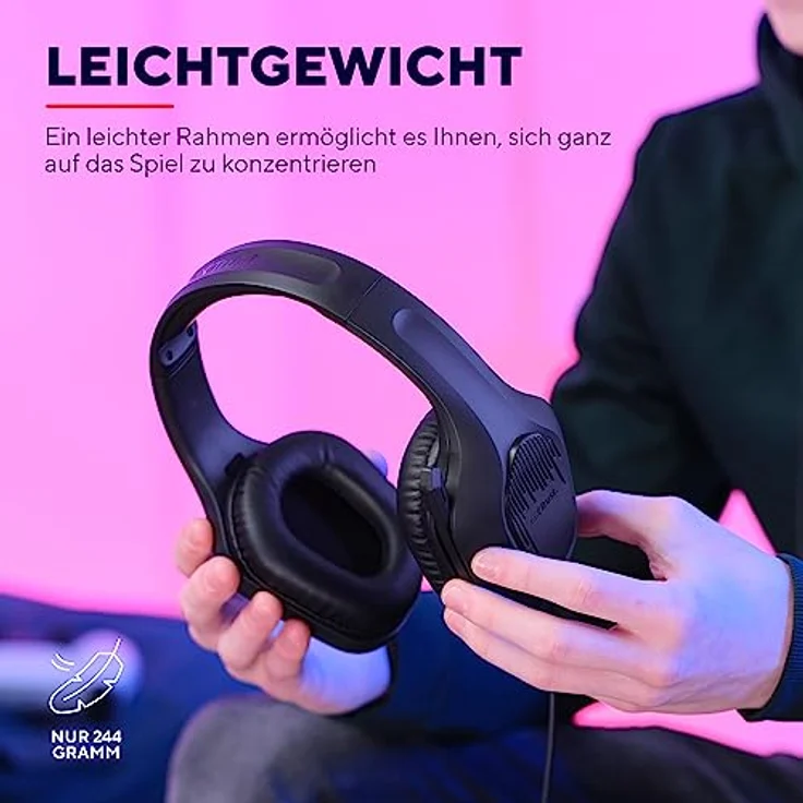 Trust Gaming GXT 415 Zirox Leichtes Gaming Headset mit 50-mm-Treiber für PC, Xbox, PS4, PS5, Switch, Mobile, 2-m-Kabel, 3,5-mm-Audioanschluss, Over-Ear Kopfhörer mit Kabel - Schwarz – Bild 2