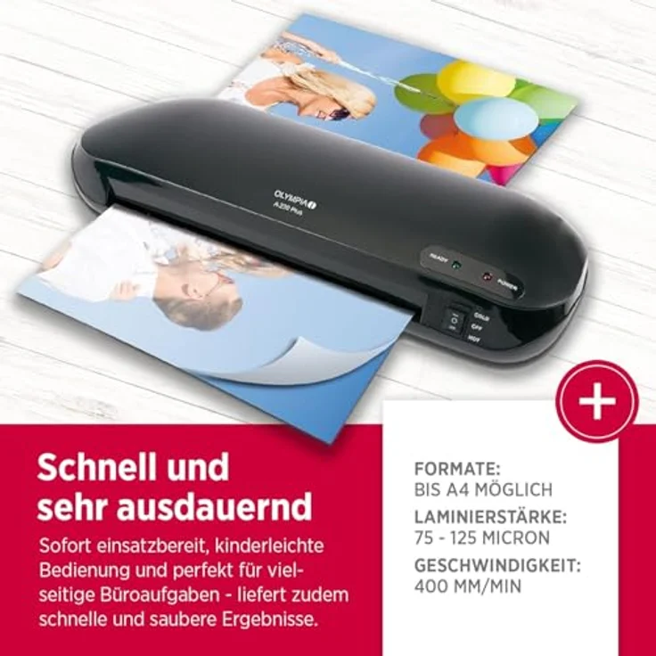 Olympia 3129 Laminierfolien 4-in-1 Set A4-Format Laminator A 230 Plus, Eckenrunder, Trimmer, schwarz – Bild 6