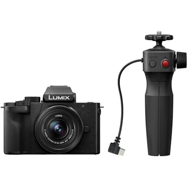 Panasonic Lumix DC-G100DVEGK Vlogging-Kamera mit Lumix G Vario 12-32 mm F3.5-5.6 Objektiv & DMW-SHGR2 Stativgriff, 20,3 MP, 4K 30p/FHD 60 Video, USB-C-Ladung, Schwarz – Bild 1