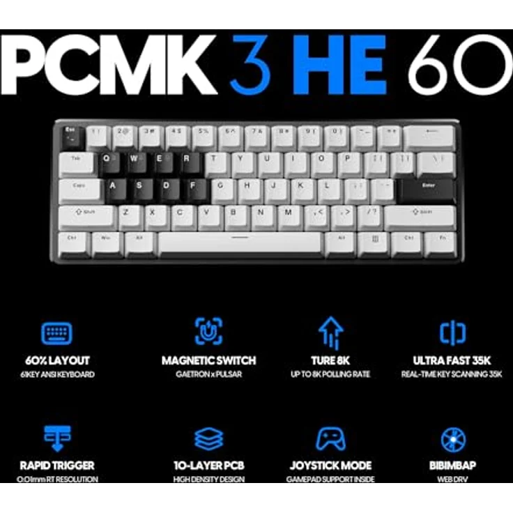 Pulsar PCMK 3 HE 60 (ANSI), Gaming Tastatur TKL mit RGB, 8000 Hz, Gateron x Pulsar magnetischen Schaltern, Weiß – Bild 2