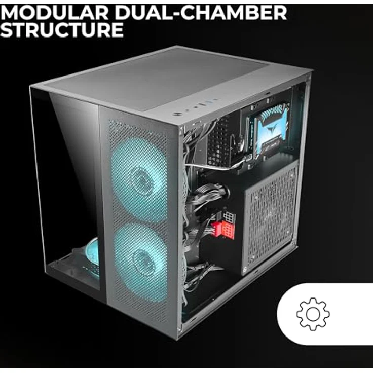 Mars Gaming MC-Nova, Micro ATX PC-Gehäuse mit Doppelpanel-Design aus gehärtetem Glas, schwarz, bis zu 7 Lüfter und Flüssigkeitskühlung bis 240 mm – Bild 4