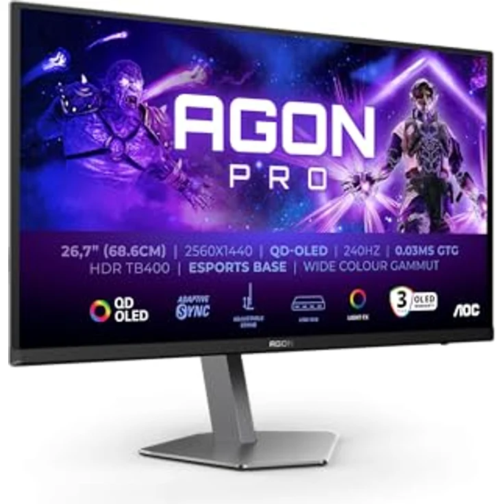 AOC Agon PRO AG276QZD2-27 Zoll QHD OLED Monitor, 240 Hz, 0,03 ms GtG, FreeSync Premium Pro, G-Sync comp., HDR400, schwarz – Bild 1
