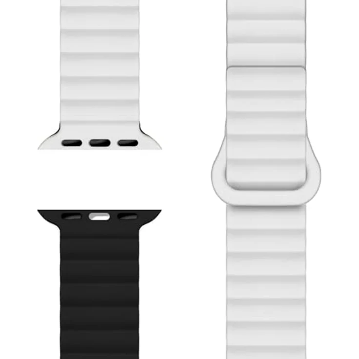 NALIA Core Magnet Armband für Apple Watch Series Ultra/SE/10/9/8/7/6/5/4/3/2/1, Atmungsaktives Silikon Loop mit starken Magnetverschluss, Sportarmband im Rillendesign, Farbe: Schneeweiss, 42/44/45/46/49mm – Bild 1