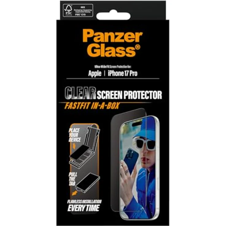 PanzerGlass Ultra Wide Fit, Smartphone Schutzfolie für Apple iPhone 17, transparent, bruchsicher, kabelloses Laden, aus recyceltem Kunststoff – Bild 3