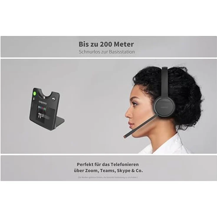 GEQUDIO GC-4 DECT und Bluetooth Dual Headset mit Active Noise-Cancelling und hybrider Geräuschunterdrückung, 2-Ohr mit Basisstation - kabellos am Unify OpenStage OpenScape und PC – Bild 2