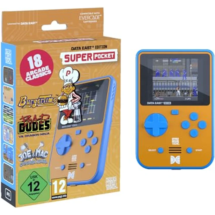 BLAZE EVERCADE DATA EAST SUPER POCKET, Handheld-Konsole mit 18 vorinstallierten Arcade-Spielen, 2,8 Zoll IPS Display, USB-C-Laden, 4+ Stunden Akkulaufzeit – Bild 1
