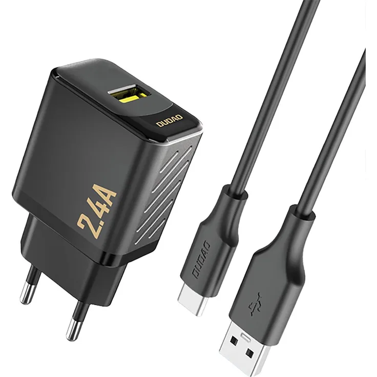 Dudao Dudao A23TEU AC Adapter 12Watt, 1xUSB-A, 1m USB-A to USB-C Kabel, Schwarz