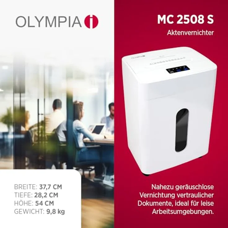 Olympia MC 2508 S, Aktenvernichter mit Mikroschnitt, 25 Liter Auffangvolumen, leise (45 dB) in weiß – Bild 2