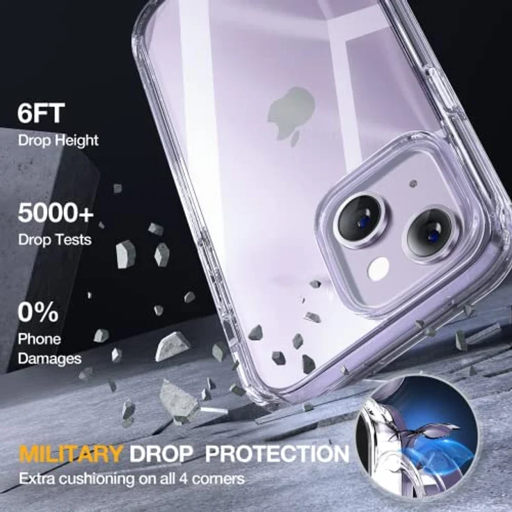 Miracase 360 Grad Hülle für iPhone 13/14 (6.1 Zoll), Ganzkörper Schutzhülle mit 9H Glas Displayschutzfolie, Stoßfest und Transparent – Bild 4